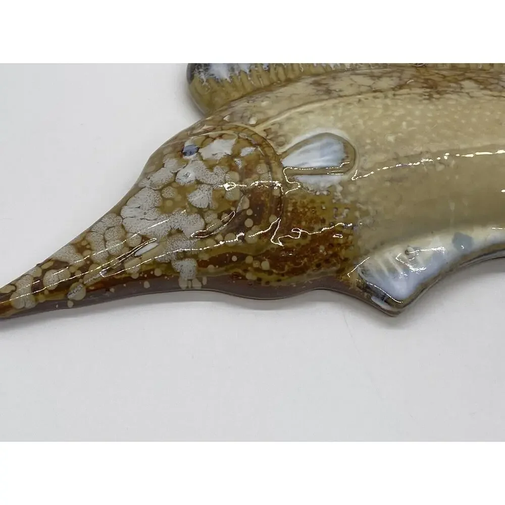 Drip Glaze Pottery Swordfish Wall Decor. Approx 11”x 10.5”